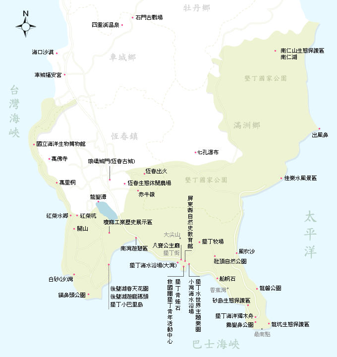 墾丁旅游公園地圖